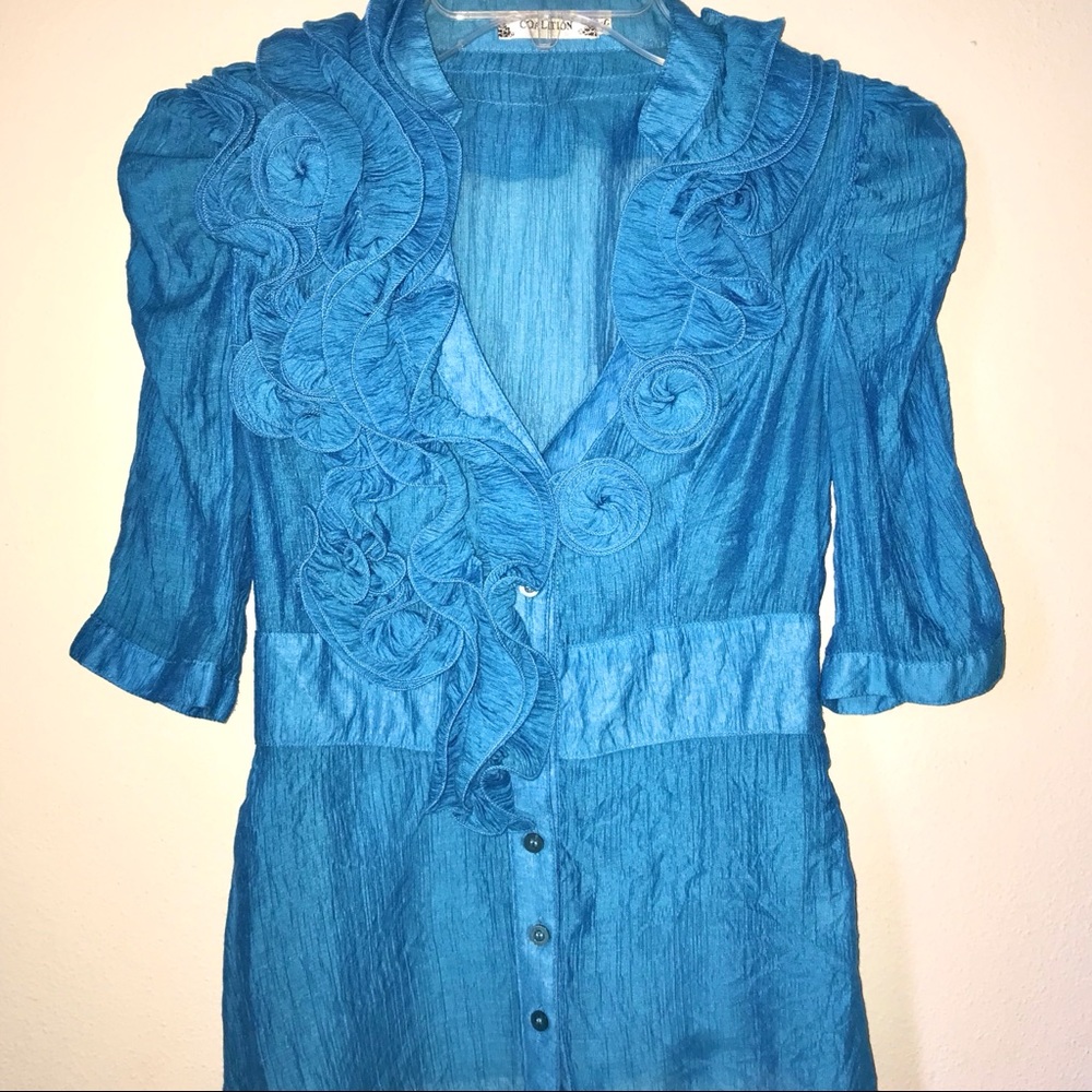 Coalition Ruffled Turquoise Top Size:Small - Picture 9 of 12